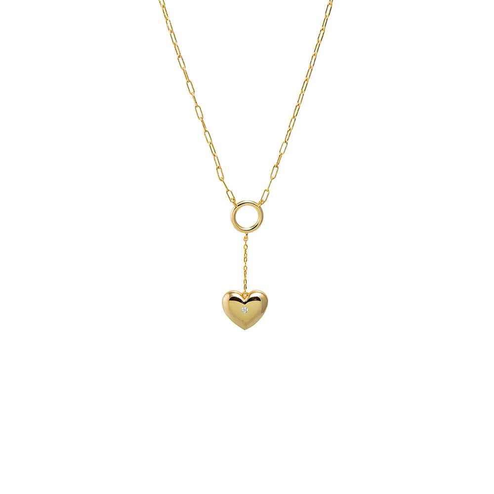 Gold CZ Bubble Heart Drop Lariat Necklace - Adina Eden's Jewels