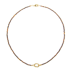 Brown / 2MM Tiger Eye Natural Stone Beaded Chain Clicker Necklace - Adina Eden's Jewels