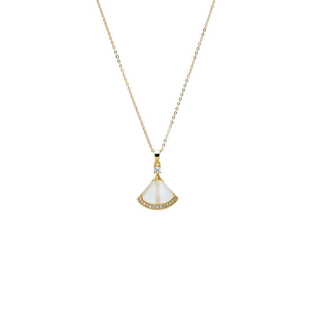 Mother of Pearl Pave & Mother Of Pearl Fan Shell Pendant Necklace - Adina Eden's Jewels