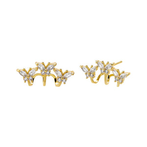 Gold Triple CZ Butterfly Cage Stud Earring - Adina Eden's Jewels