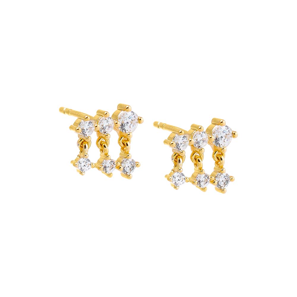 Gold Triple CZ Shaker Stud Earring - Adina Eden's Jewels