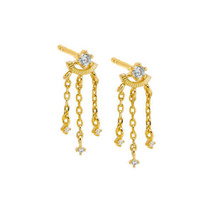 Gold CZ Triple Chain Drop Stud Earring - Adina Eden's Jewels