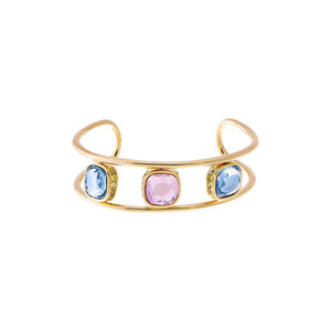 Multi-Color Colored Square Bezels Double Strand Bangle - Adina Eden's Jewels