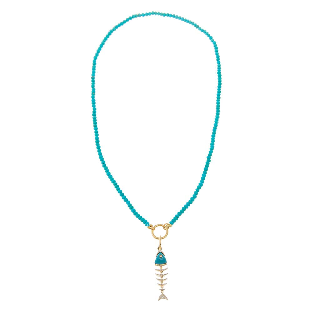 Turquoise Turquoise Beaded Toggle Fish Charm Necklace 14K - Adina Eden's Jewels