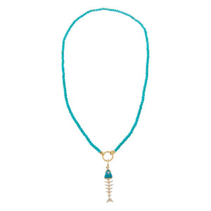 Turquoise Turquoise Beaded Toggle Fish Charm Necklace 14K - Adina Eden's Jewels