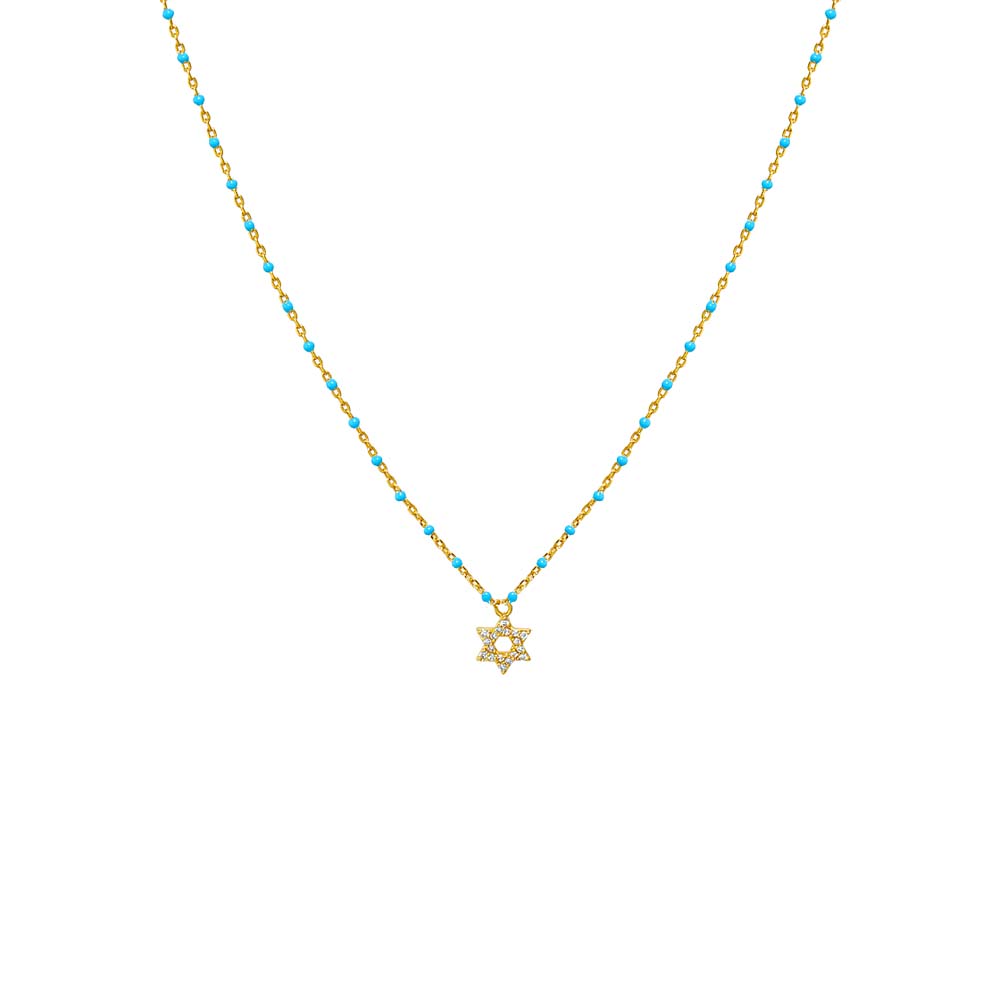 Turquoise Colored Beaded Enamel Star Of David Necklace - Adina Eden's Jewels