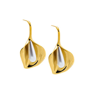 Gold Pearl Petal Drop Earrings - Adina Eden's Jewels