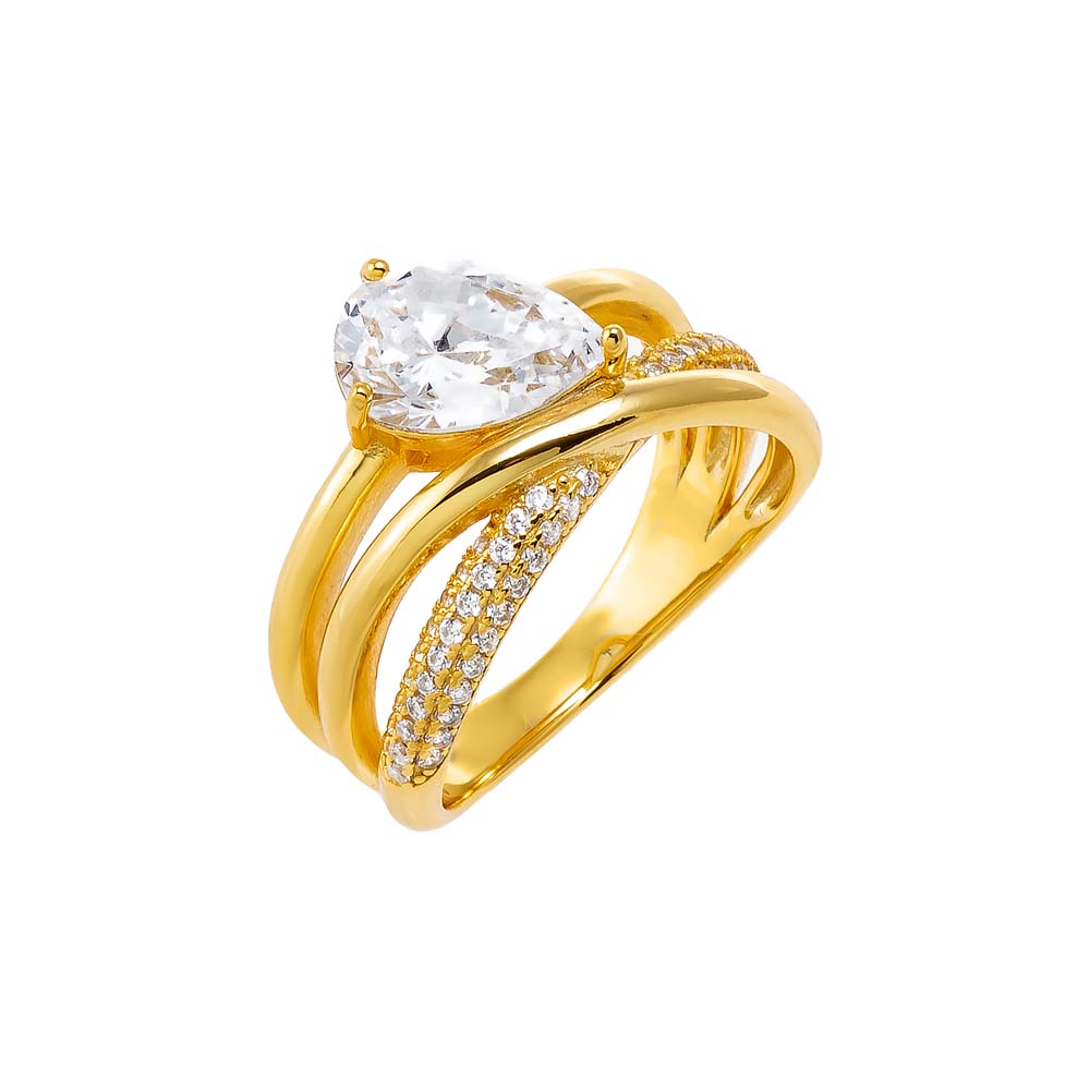 Gold / 6 Solid/Pavé Intertwined Pear Ring - Adina Eden's Jewels