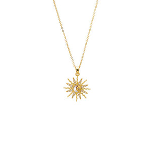 Gold Pave Celestial Sun Pendant Necklace - Adina Eden's Jewels