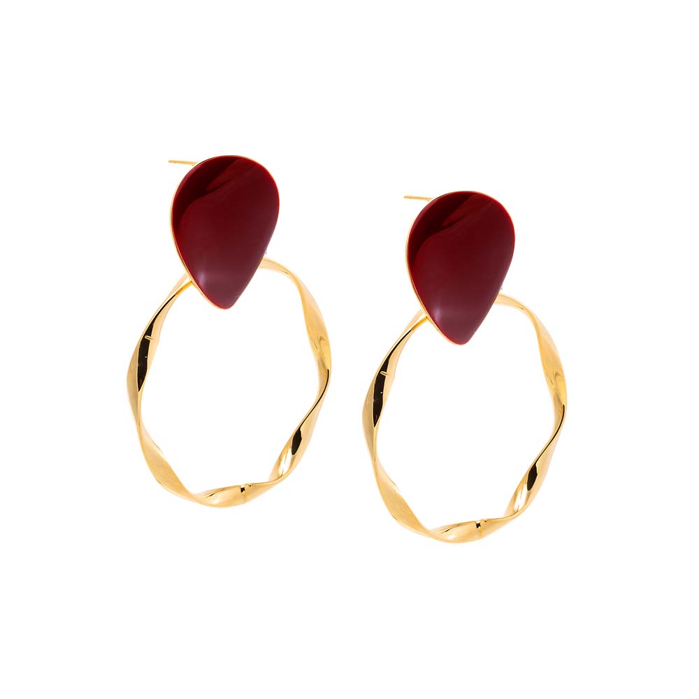 Red Colored Teardrop Twist Hoop Stud Earrings - Adina Eden's Jewels