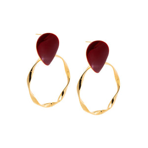Red Colored Teardrop Twist Hoop Stud Earrings - Adina Eden's Jewels