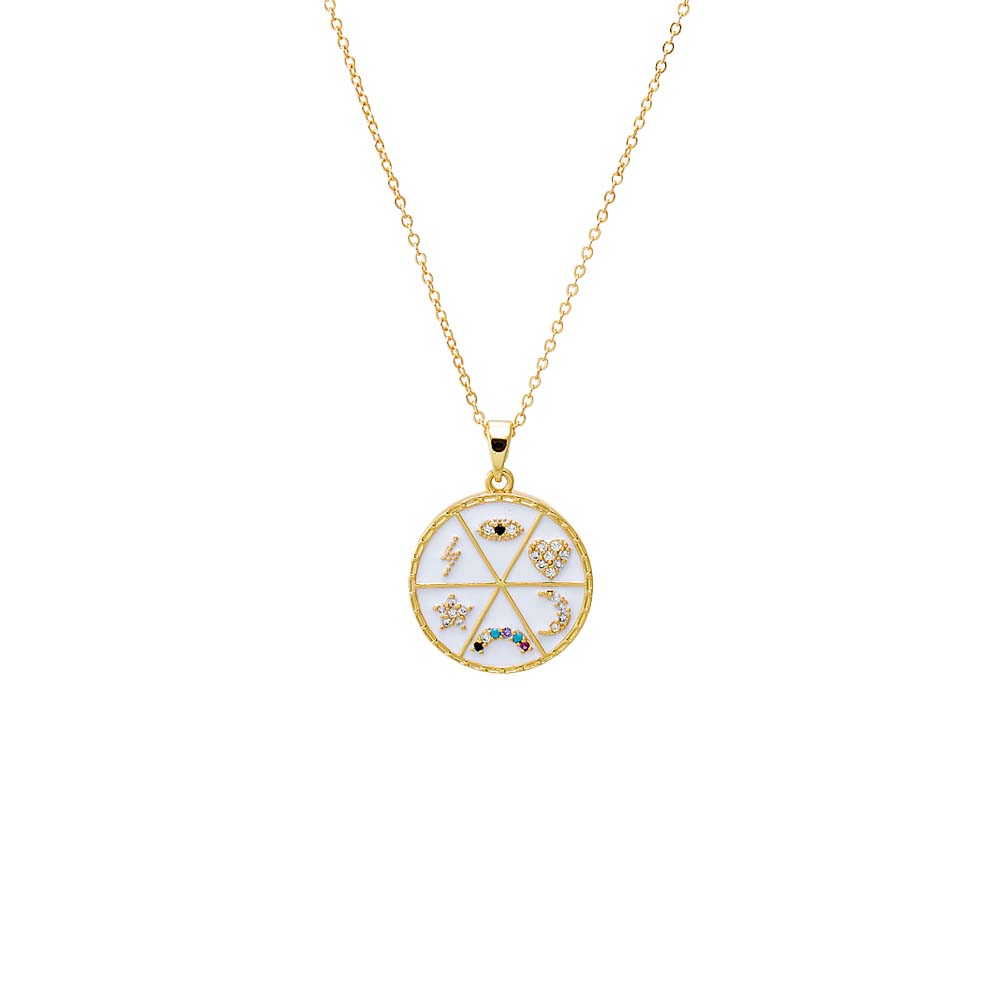White Pave Multi Charm Coin Pendant Necklace - Adina Eden's Jewels