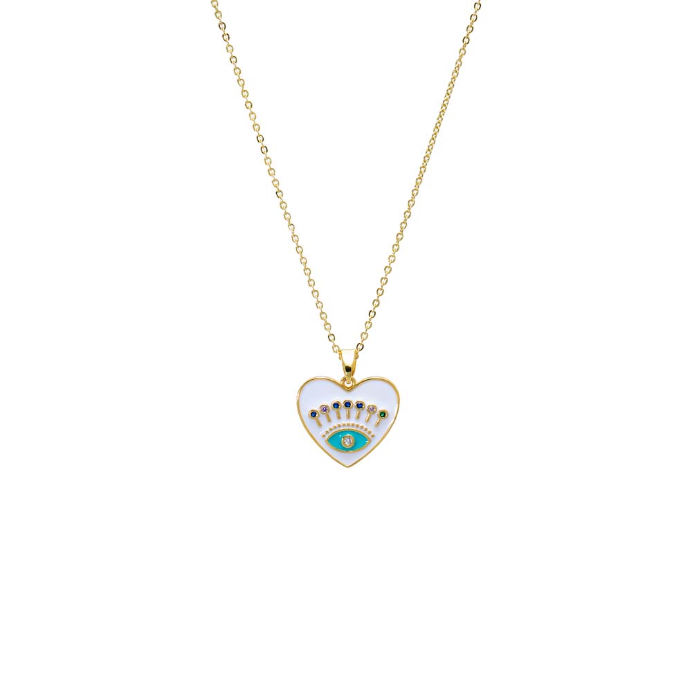 Colored Enamel Evil Eye Heart Pendant Necklace