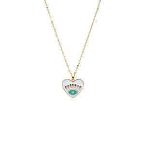 Colored Enamel Evil Eye Heart Pendant Necklace