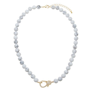 White Marble White Natural Stone Pave Lobster Clasp Necklace - Adina Eden's Jewels