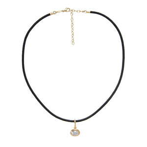 Lab Grown Diamond Oval Bezel Leather Chain Necklace 14K