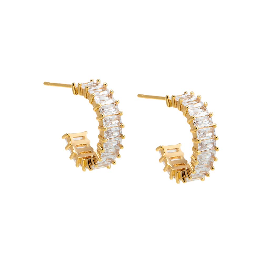 Gold CZ Baguette Hoop Earring - Adina Eden's Jewels