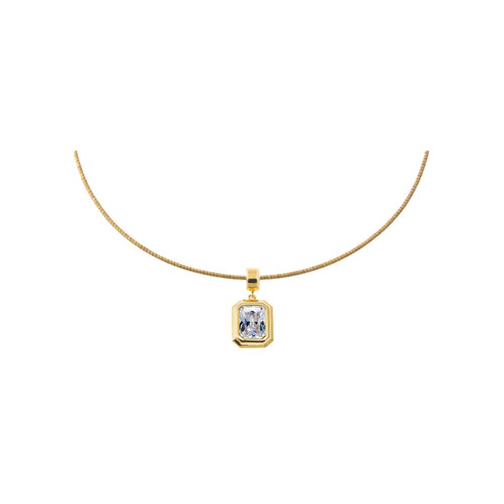Colored CZ Emerald Bezel Pendant Omega Chain Necklace