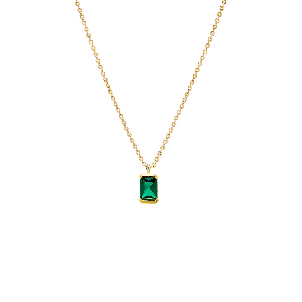 Emerald Green Colored CZ Baguette Pendant Necklace - Adina Eden's Jewels