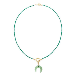 Dark Green Natural Stone Beaded Chain Clicker Necklace