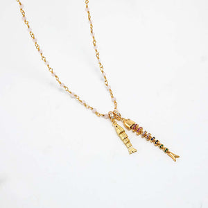 White Beaded Double Fish Necklace