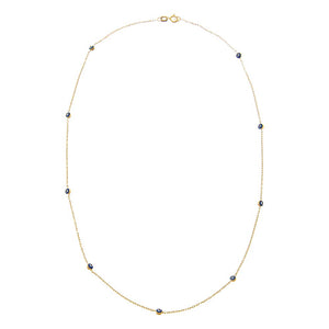 14K Sapphire Blue Evil Eye Station Necklace 14K