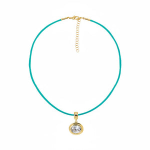 Colored CZ Oval Bezel Pendant & Rope Chain Choker