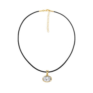 Gold / Black CZ Oval Bezel Charm & Rope Chain Choker Necklace - Adina Eden's Jewels
