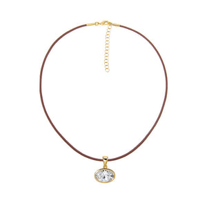 Gold / Burgundy CZ Oval Bezel Charm & Rope Chain Choker Necklace - Adina Eden's Jewels