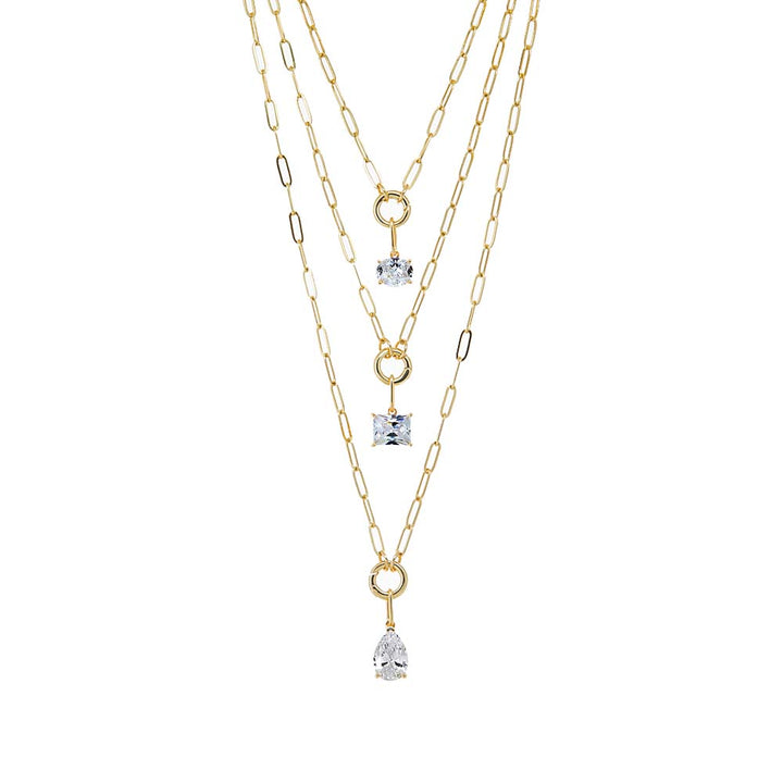 Colored CZ Oval Charm & Paperclip Clicker Toggle Link Necklace