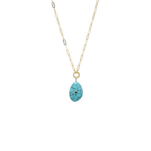 Turquoise / 16IN Colored CZ Bezel Natural Stone & Clicker Toggle Necklace - Adina Eden's Jewels