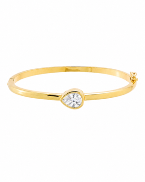 Gold Colored Pear Shape Bezel Bangel - Adina Eden's Jewels