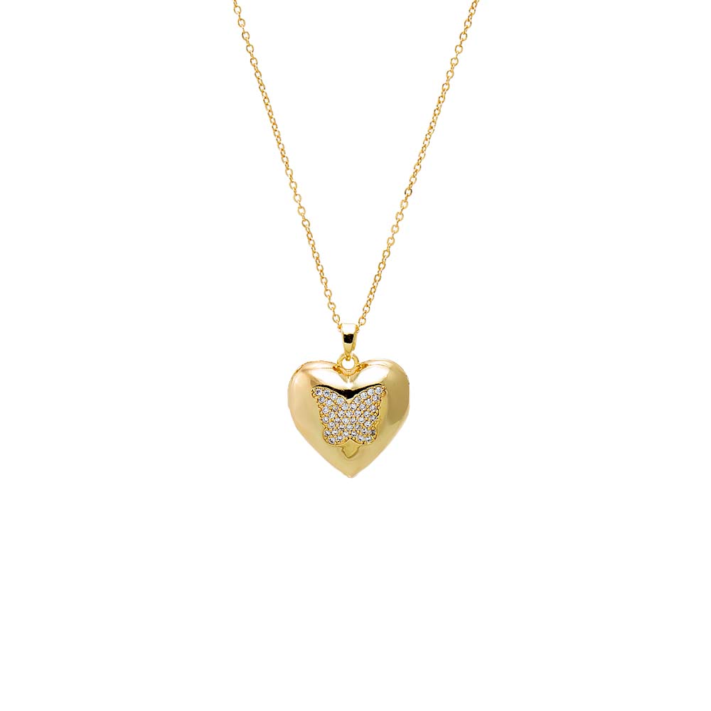 Gold Pave Butterfly Bubble Heart Locket Necklace - Adina Eden's Jewels