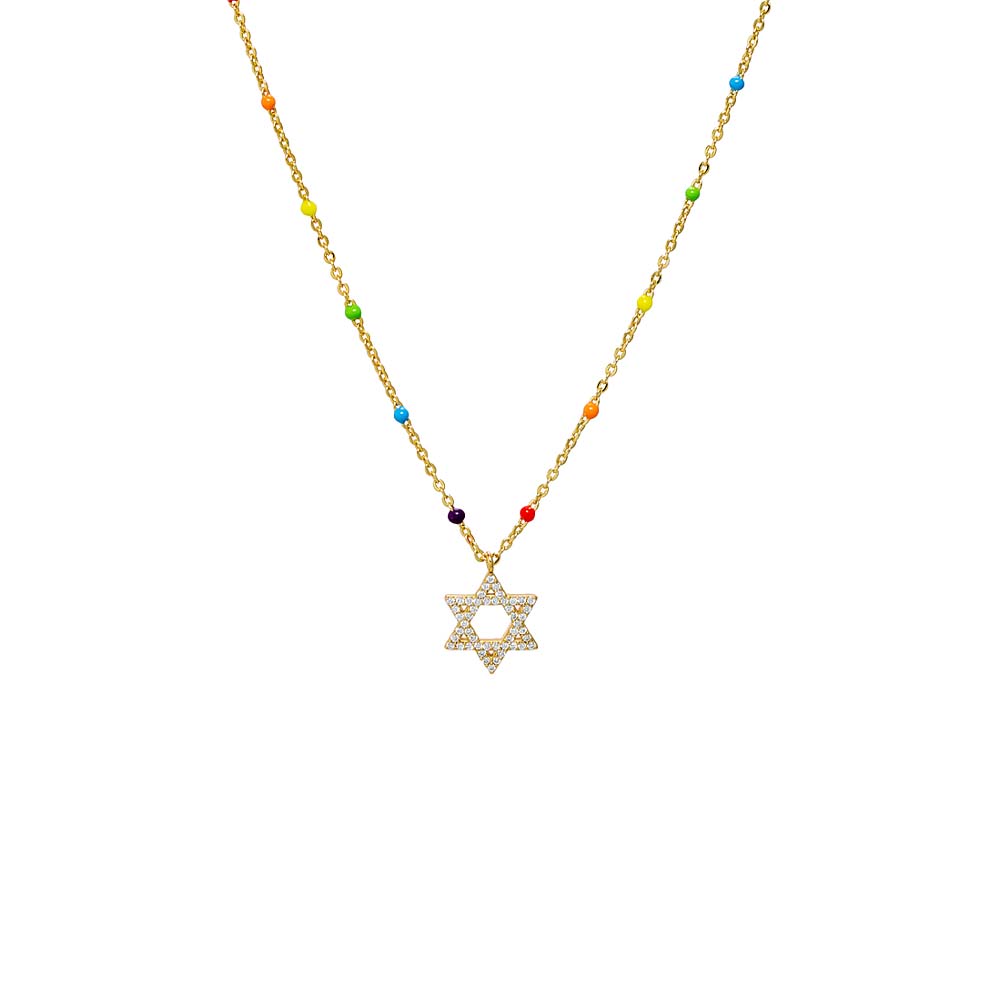 Gold Pave Star Of David Multi Color Beaded Necklace - Adina Eden's Jewels