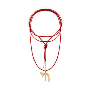 CZ Pave Shape Chai Suede Long Wrap Rope Pendant Necklace