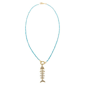 Turquoise Natural Stone Beaded Chain Clicker Necklace