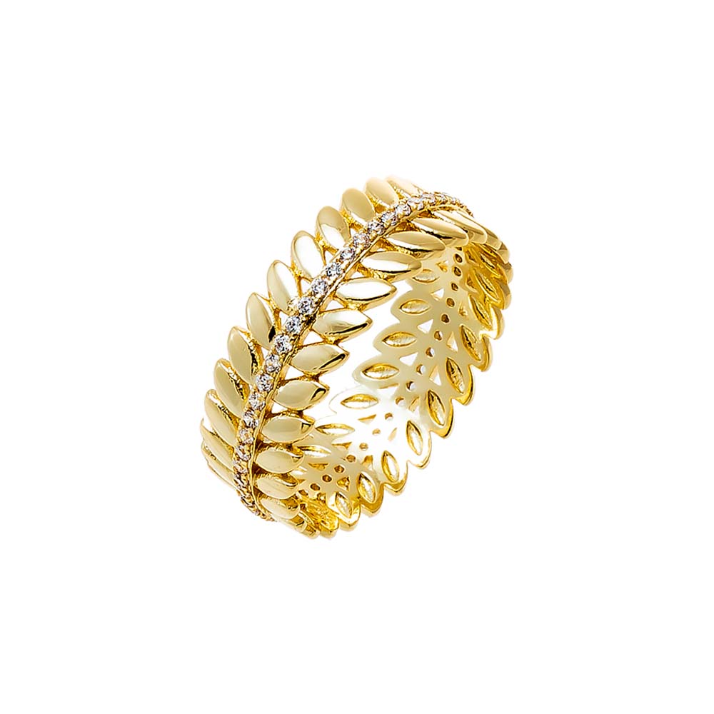 Gold / 6 CZ Golden Leaf Crown Ring - Adina Eden's Jewels