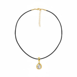 Colored CZ Pear Bezel Pendant & Rope Chain Choker Necklace