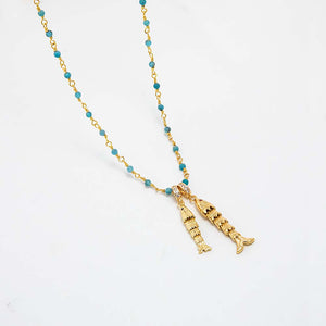 Turquoise Beaded Double Fish Necklace - Adina Eden's Jewels