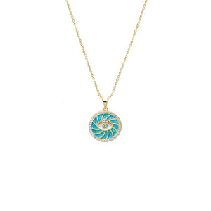 Turquoise Colored Enamel Evil Eye Disc Pendant Necklace - Adina Eden's Jewels