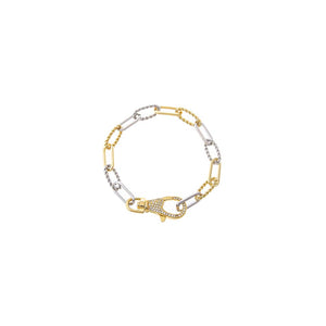 Two-Tone Pave Clasp Twisted Paperclip Chain Bracelet - Adina Eden's Jewels