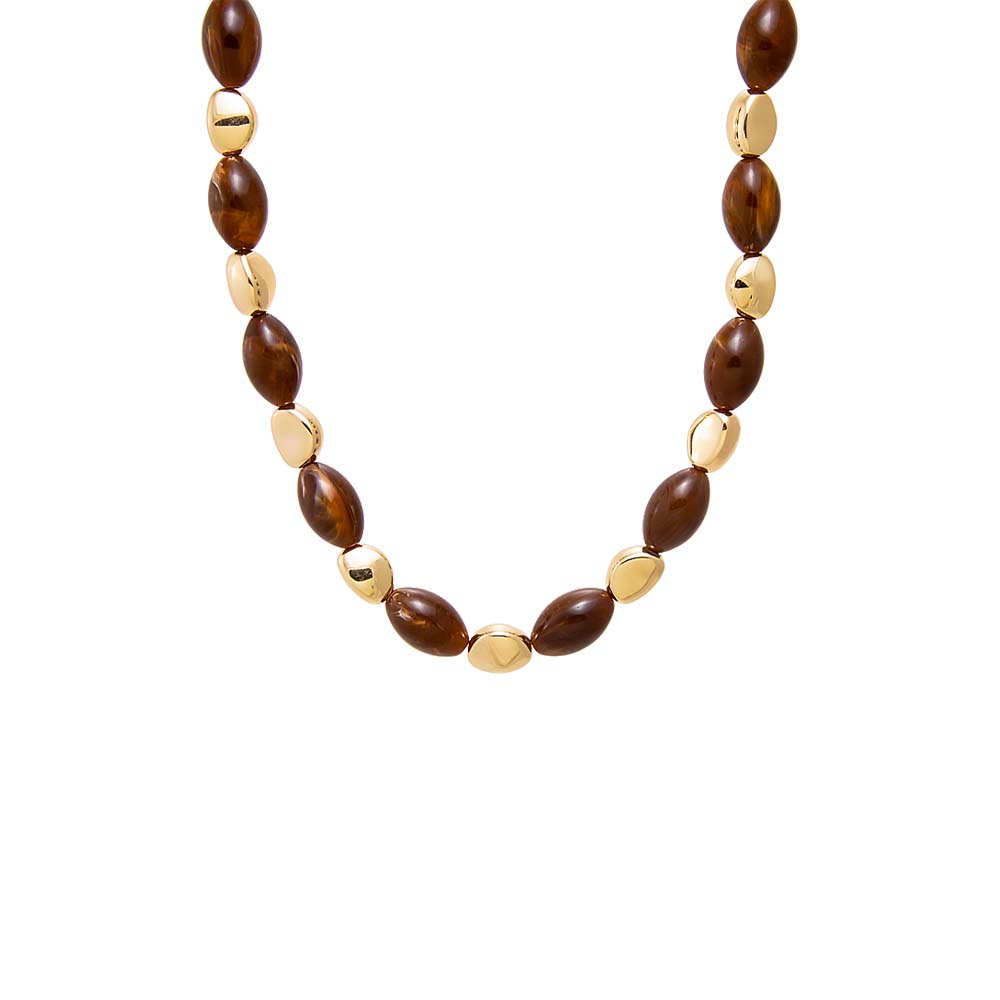 Brown Brown Bead and Gold Accent Necklace - Adina Eden's Jewels