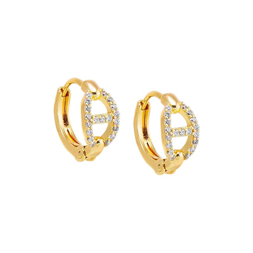 Gold Pave Mariner Motif Huggie Earring - Adina Eden's Jewels