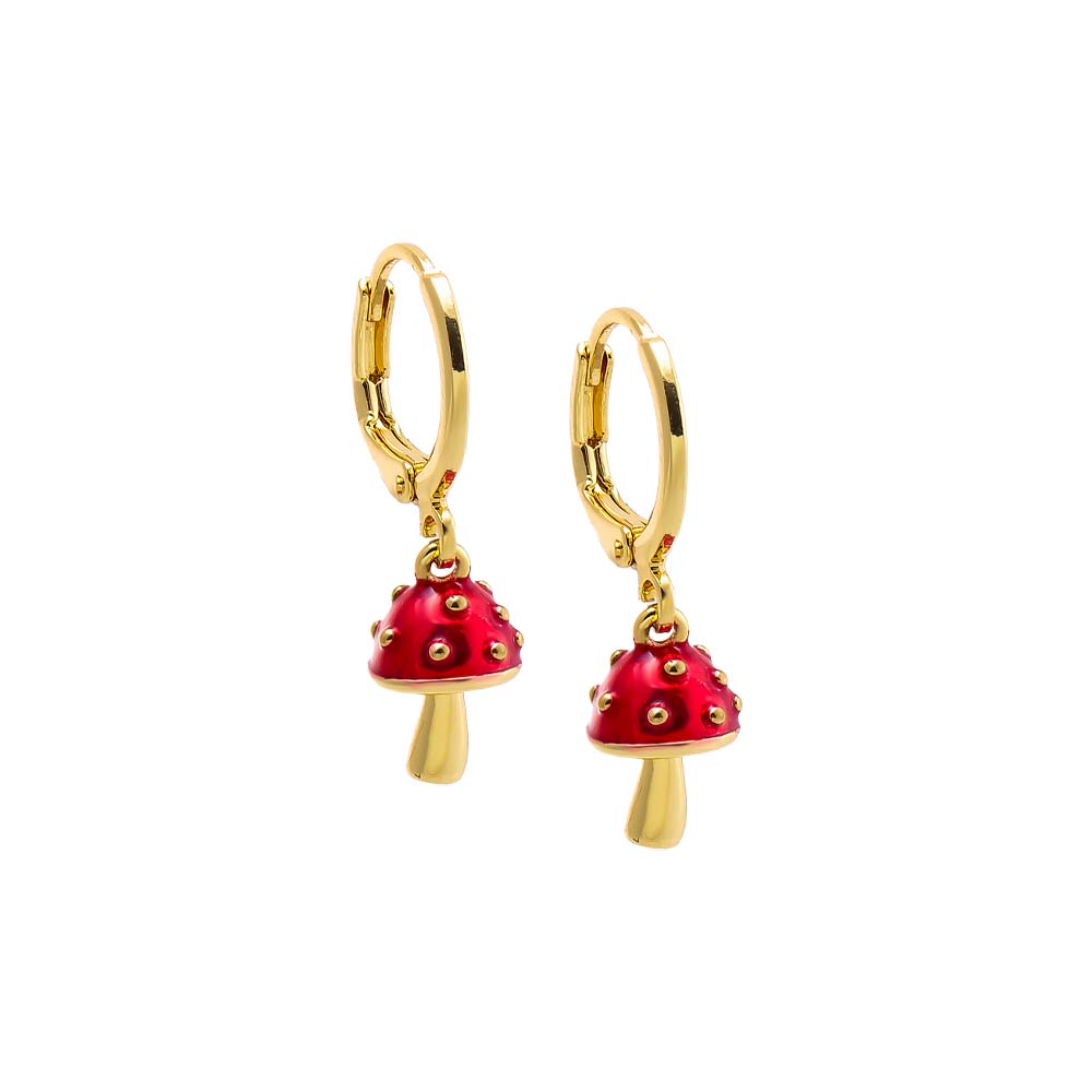 Red Red Enamel Mushroom Dangling Huggie Earring - Adina Eden's Jewels