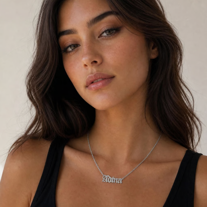 Sterling Silver Gothic Nameplate Choker | Adina Eden