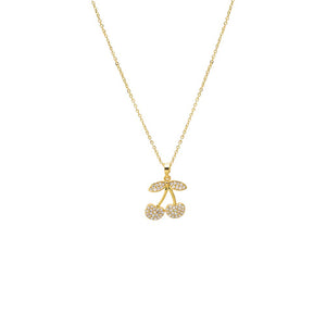Gold Pave Cherry Pendant Charm Necklace - Adina Eden's Jewels