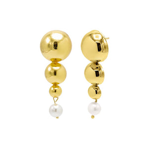 Gold Graduated Multi Ball X Pearl Drop Stud Earring - Adina Eden's Jewels