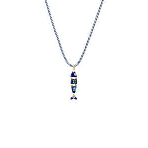 Blue Blue Enamel Fish Charm Rope Necklace - Adina Eden's Jewels