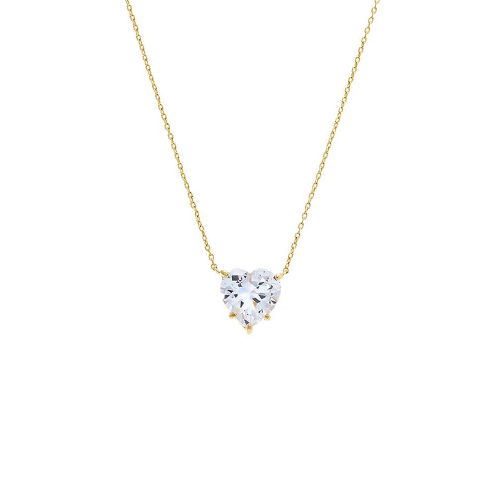 Gold / 12MM CZ Heart Shape Pendant Necklace - Adina Eden's Jewels