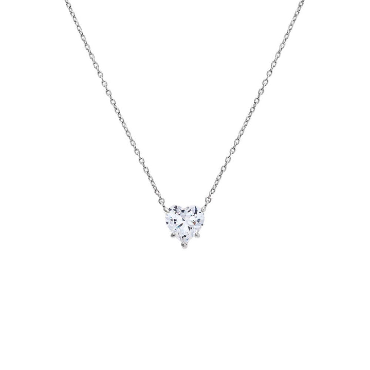 Silver / 8MM CZ Heart Shape Pendant Necklace - Adina Eden's Jewels